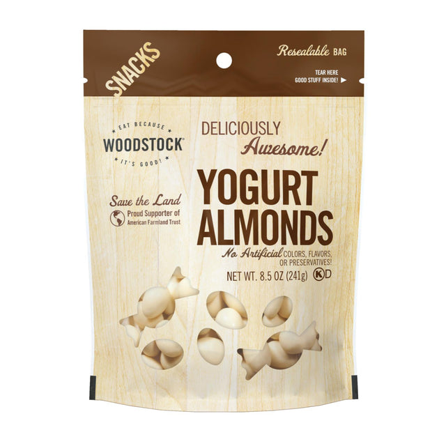 Woodstock Yogurt Almonds - 8.5 Oz. Case of 8 - Rich, Creamy, Vegan Snack - Cozy Farm 