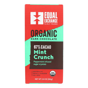 Equal Exchange Organic Dark Chocolate Bar - Rich Mint Crunch - 2.8 Oz. (Case of 12) - Cozy Farm 