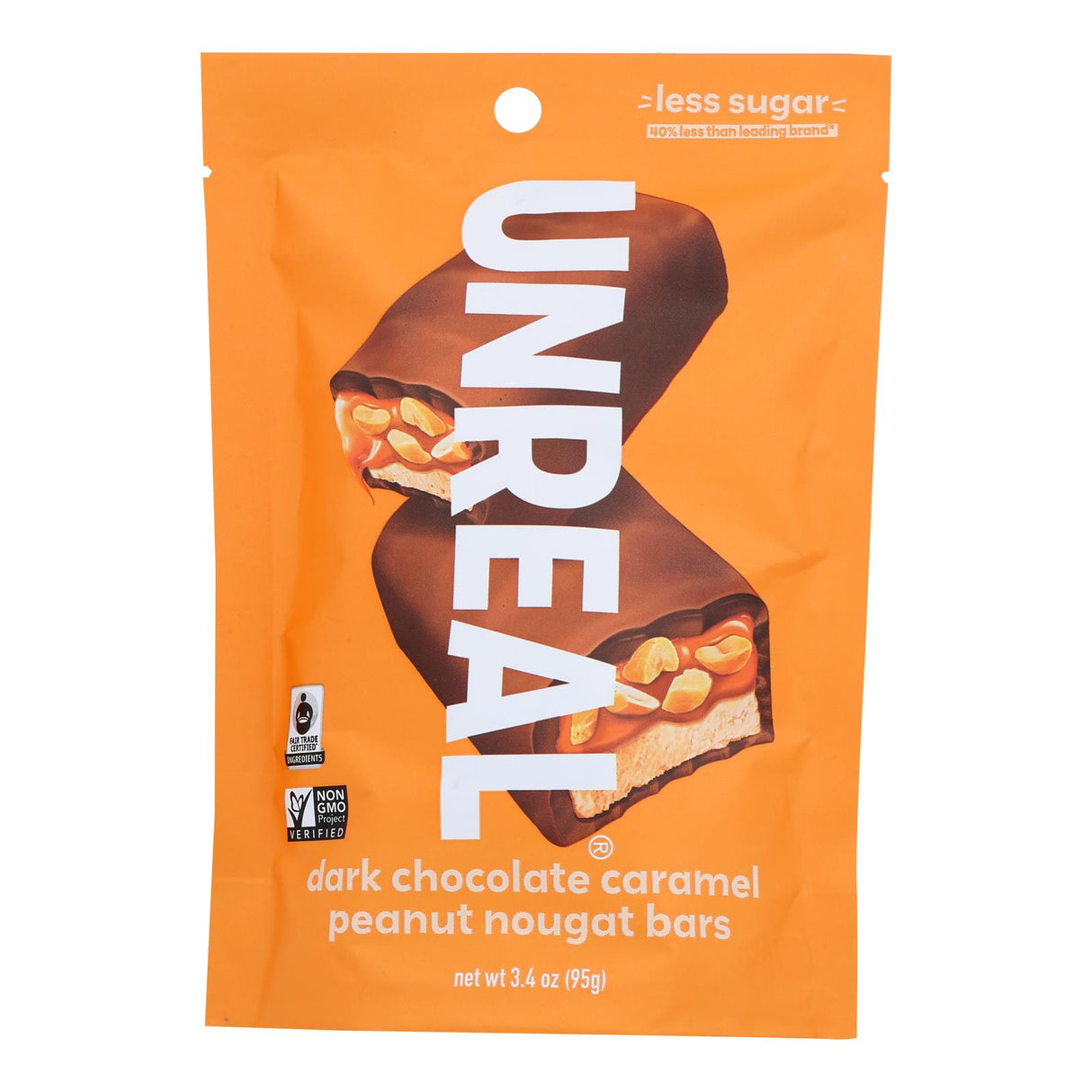 Unreal Chocolate Caramel Peanut Noug Bar - 3.4 Oz - Pack of 6 - Cozy Farm 