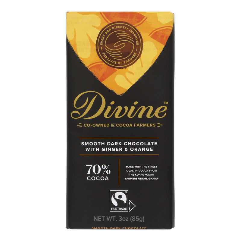 Divine - Bar Dark Chocolate 70% Gng/orng - Case Of 12 - 3 Oz - Cozy Farm 