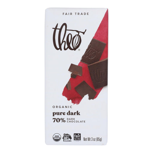 Theo Chocolate Organic Chocolate Bar - Classic - Dark Chocolate - 70 Percent Cacao - Pure - 3 Oz Bars - Case Of 12 - Cozy Farm 
