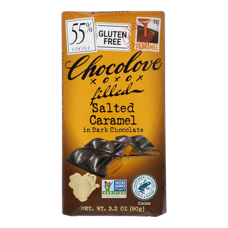 Chocolove Xoxox Dark Chocolate Bar, Salted Caramel Goodness for True Chocolovers - 10 Pack of 3.2 Oz Bars - Cozy Farm 