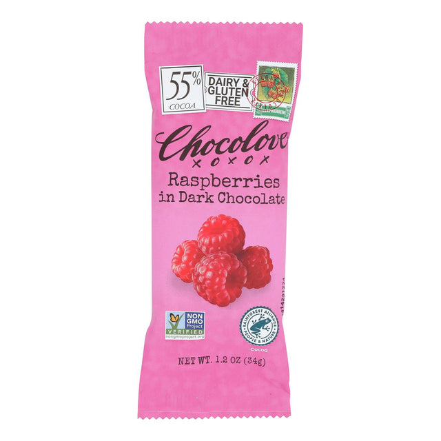 Chocolove XOXOX Premium Dark Chocolate Raspberries Mini Bars - 1.2 Oz - Pack of 12 - Cozy Farm 