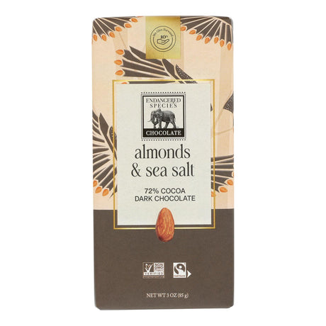 Endangered Species Sea Salt & Almonds Dark Chocolate Bar - 72% Cocoa, 3 Oz Bar (Case of 12) - Cozy Farm 