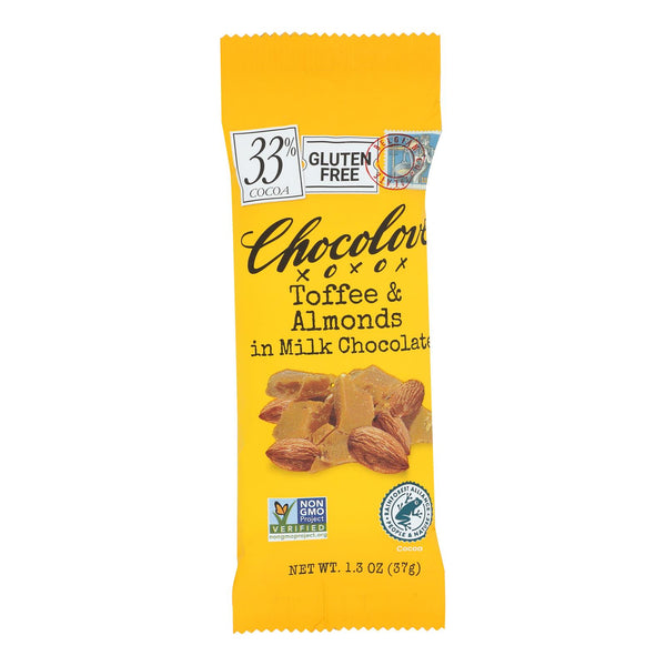 Chocolove Xoxox Milk Chocolate Bar with Toffee & Almonds - 1.3oz Mini Bars - Pack of 12 - Cozy Farm 