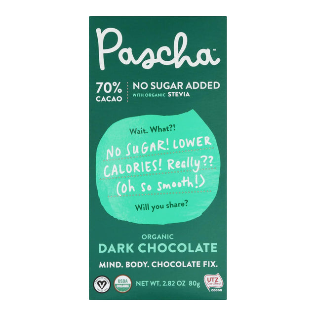 Pascha Dark Chocolate Bar - 70% Cocoa With Stevia Sweetener - 2.82 Oz, 10-Pack - Cozy Farm 