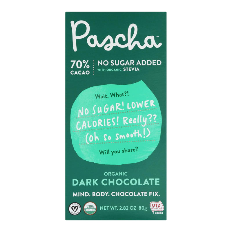 Pascha - Bar Dark Chocolate  70% Stevia - Case Of 10 - 2.82 Oz - Cozy Farm 