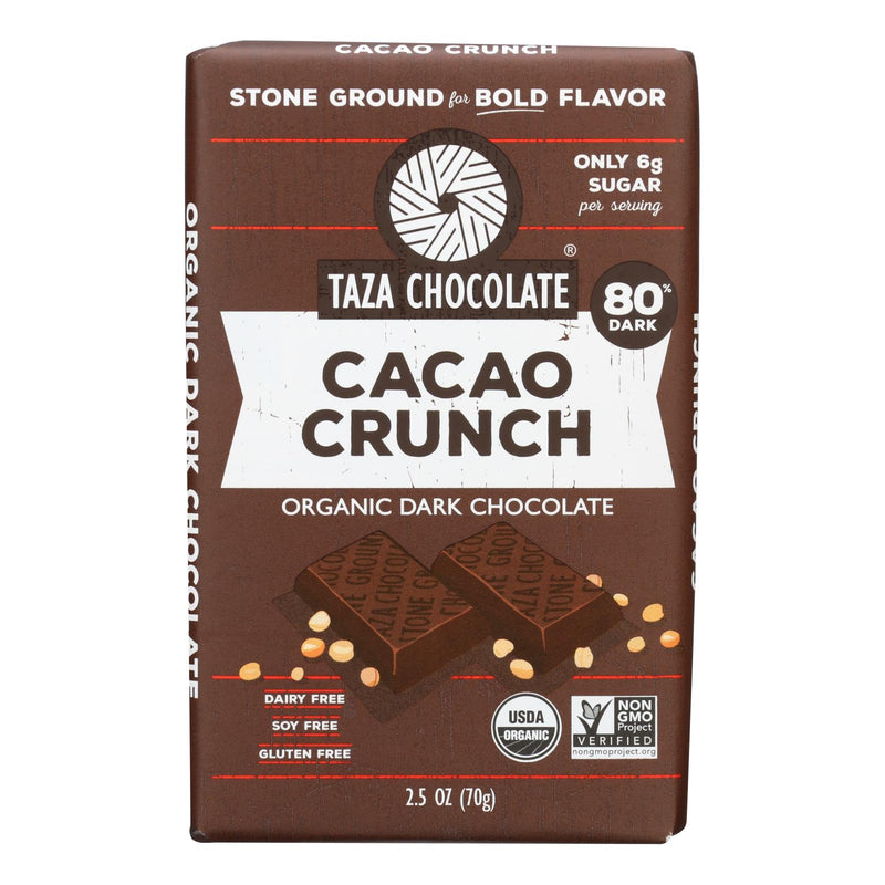 Taza Chocolate Organic Cacao Crunch Dark Chocolate Bar, Case of 10 - 2.5 Oz. - Cozy Farm 