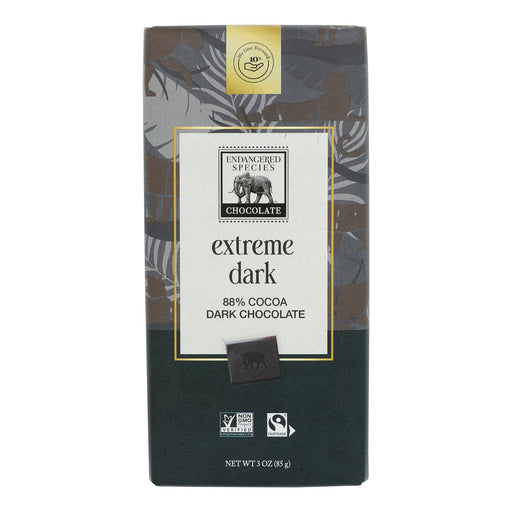 Endangered Species Natural Chocolate Bars - Dark Chocolate - 88 Percent Cocoa - 3 Oz Bars - Case Of 12 - Cozy Farm 