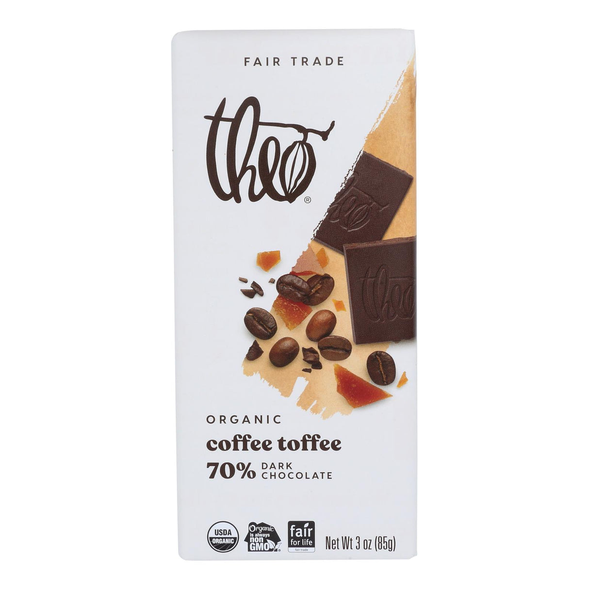 Theo Chocolate Coffee Toffee Bar 70% Dark Chocolate - 3 Oz Bar (Case of 12) - Cozy Farm 