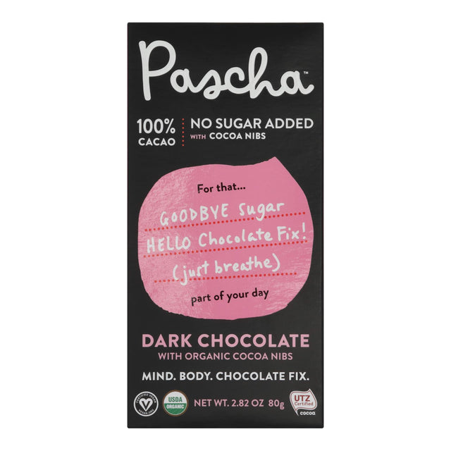 Pascha 100% Nibs Dark Chocolate Bar, 2.82 Oz - Cozy Farm 