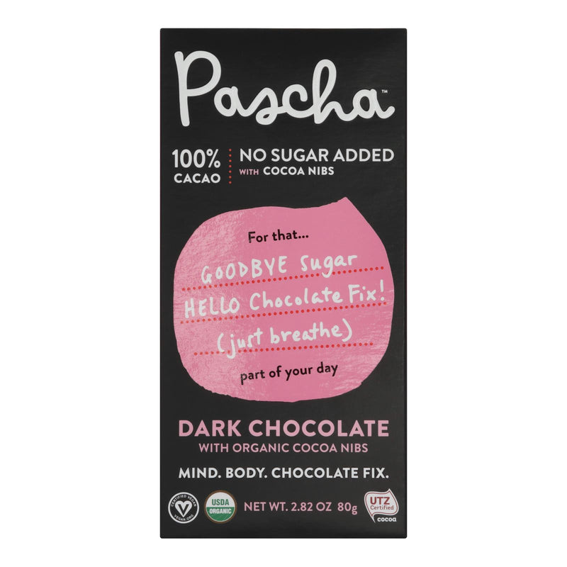 Pascha - Bar Dark Chocolate  100% Nibs - Case Of 10 - 2.82 Oz - Cozy Farm 