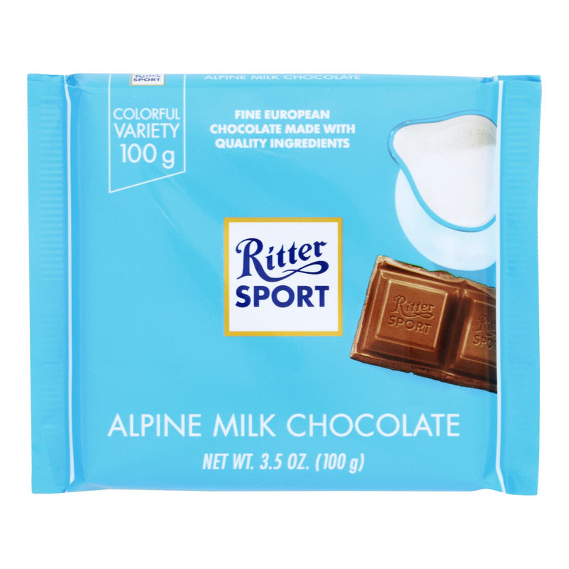 Ritter Sport Chocolate Bar - Milk Chocolate - 30 Percent Cocoa - Alpine - 3.5 Oz Bars - Case Of 12 - Cozy Farm 