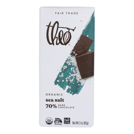 Theo Organic Dark Chocolate Bar, 70% Cacao, Classic, Sea Salt - 3 Oz (12-Pack) - Cozy Farm 