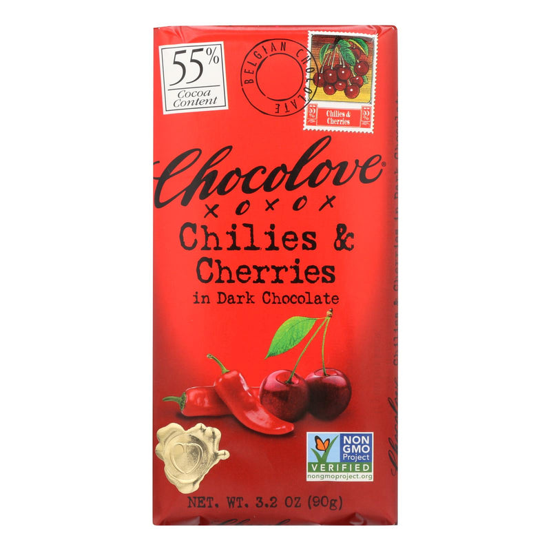 Chocolove Xoxox - Premium Chocolate Bar - Dark Chocolate - Chilies And Cherries - 3.2 Oz Bars - Case Of 12 - Cozy Farm 