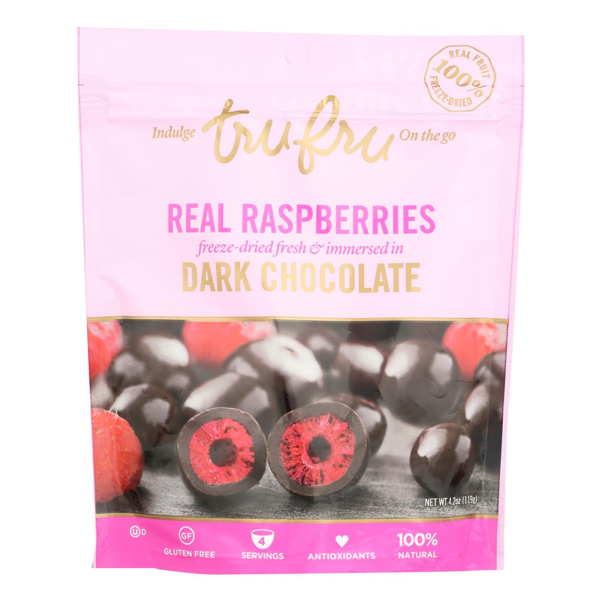 Tru Fru Real Raspberries Dipped In Dark Chocolate, 4.2 Oz, Case Of 6 - Cozy Farm 