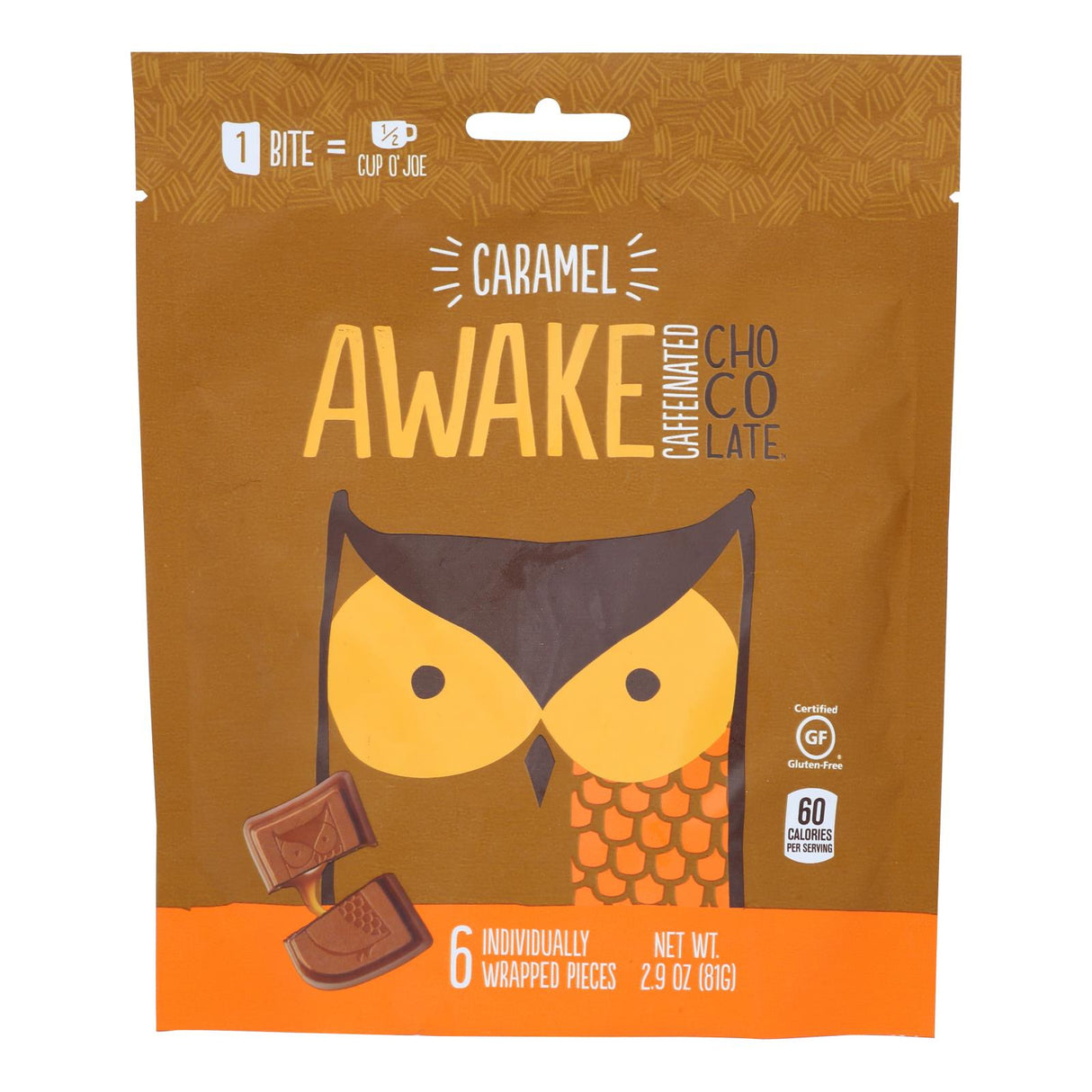 Awake Chocolate Confectionery Milk Choco Caramel - 2.9 oz Bag (Case of 10) - Cozy Farm 