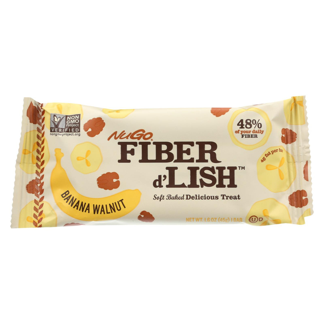 Nugo Nutrition Bar Fiber Dlish - Banana Walnut - 1.6 Oz Bars - Case of 16 - Cozy Farm 