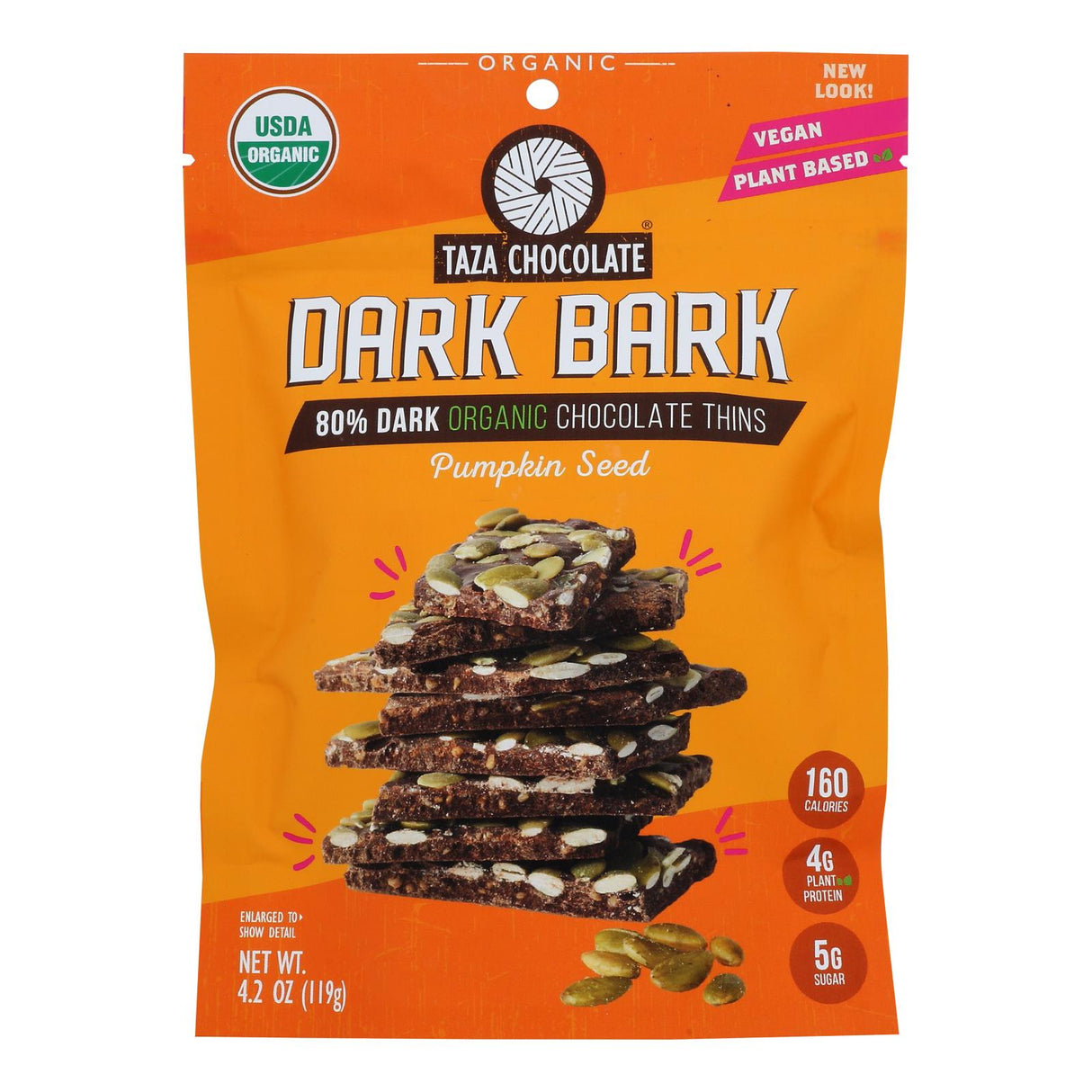 Taza Organic Dark Bark Pumpkin Seed Chocolate - 4.2 Oz - 12 Pack - Cozy Farm 