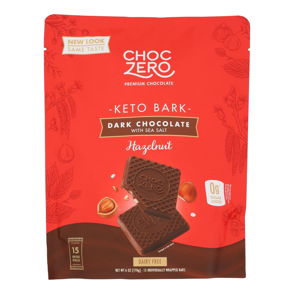 Choc Zero Keto Bark Dark Chocolate Hazelnut - Case of 12 - 6 Oz - Cozy Farm 