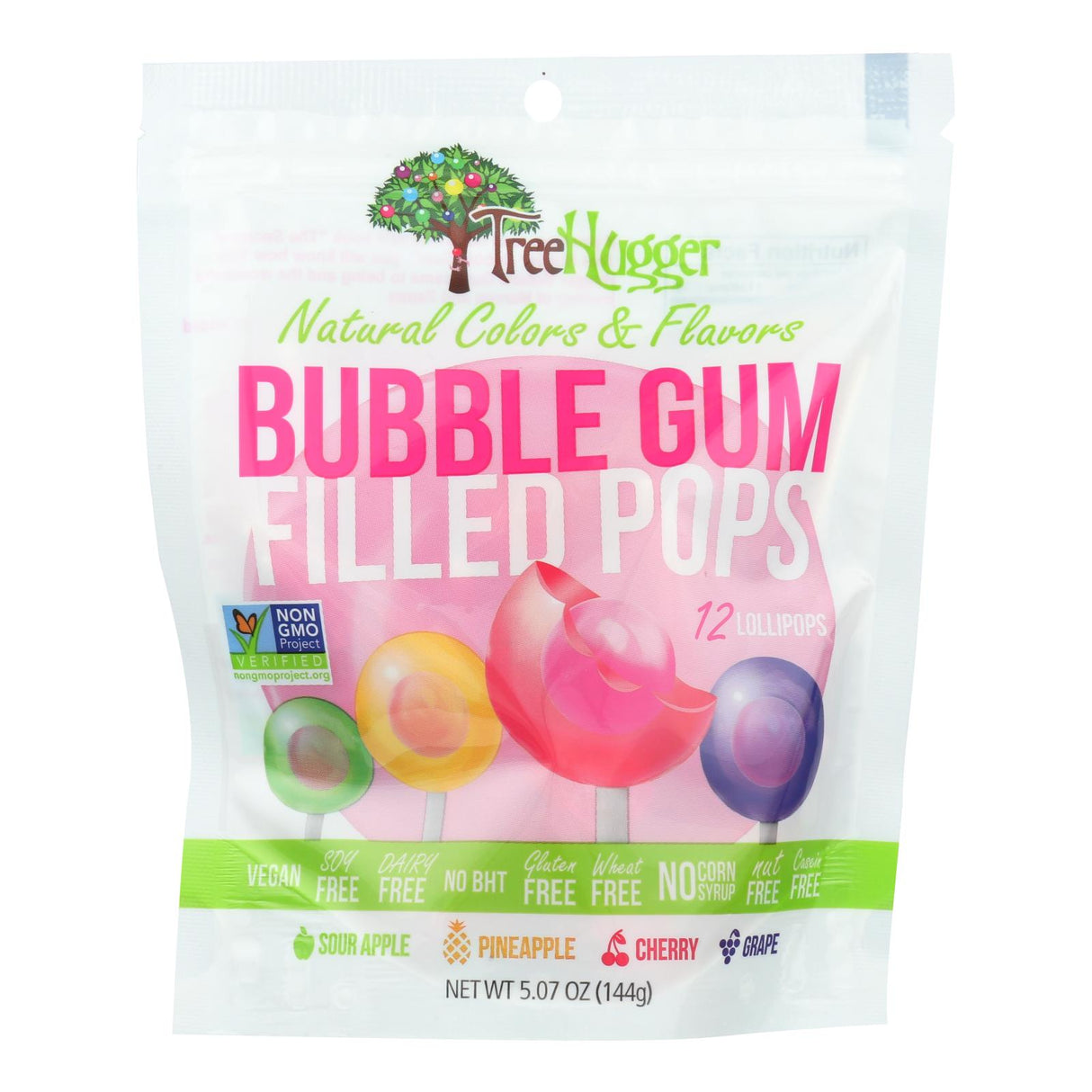 Treehugger Natural Bubble Gum Filled Lollipops - Case of 6 - 5.07 oz - Cozy Farm 