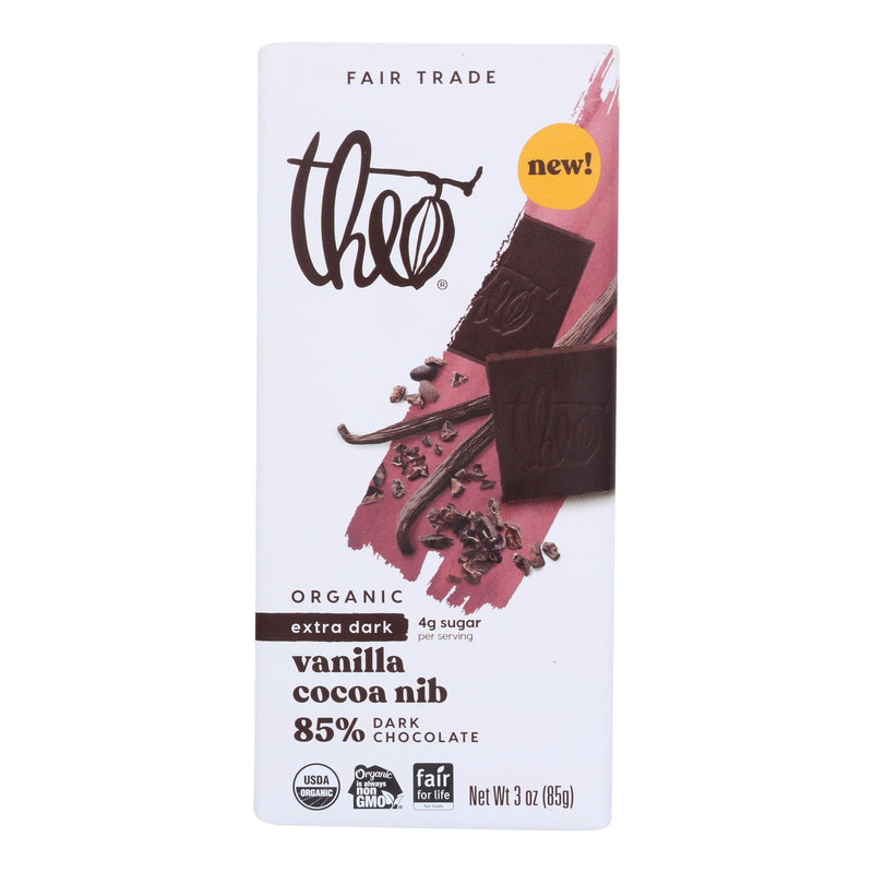 Theo Chocolate Bar - Vanilla Cocoa Nib 85% - 3 Oz | Case of 12 - Cozy Farm 