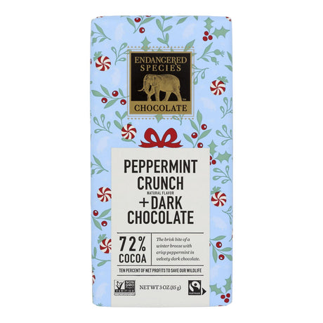 Endangered Species Chocolate Dark Chocolate Bar with Peppermint Crunch - 3oz, Case of 12 - Cozy Farm 