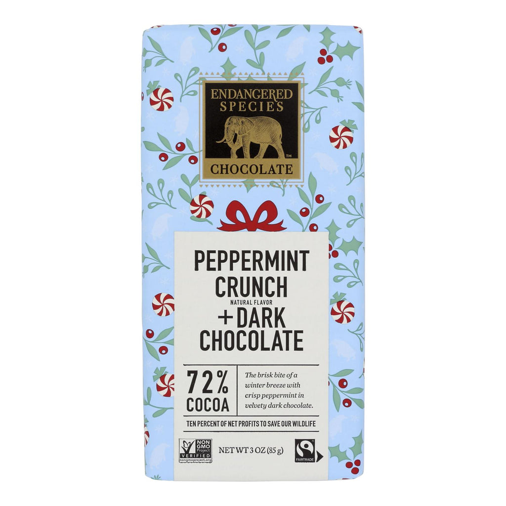 Our Endangered Species Chocolate Dark Chocolate Bar with Peppermint Crunch - 3oz, Case of 12 - Cozy Farm 