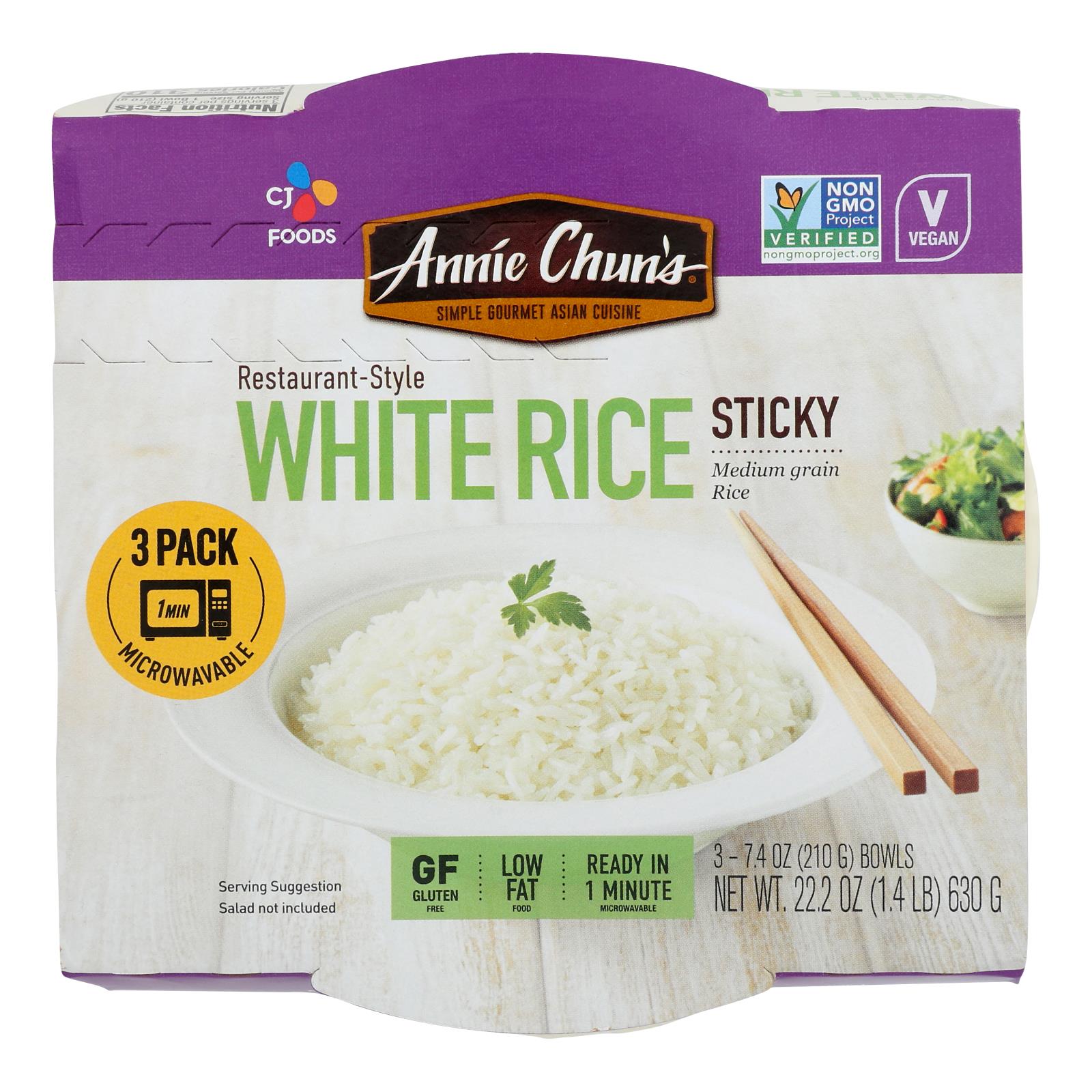 Annie Chun's - Rice Sticky White 3 Pack - Case Of 6 - 22.2 Ounces