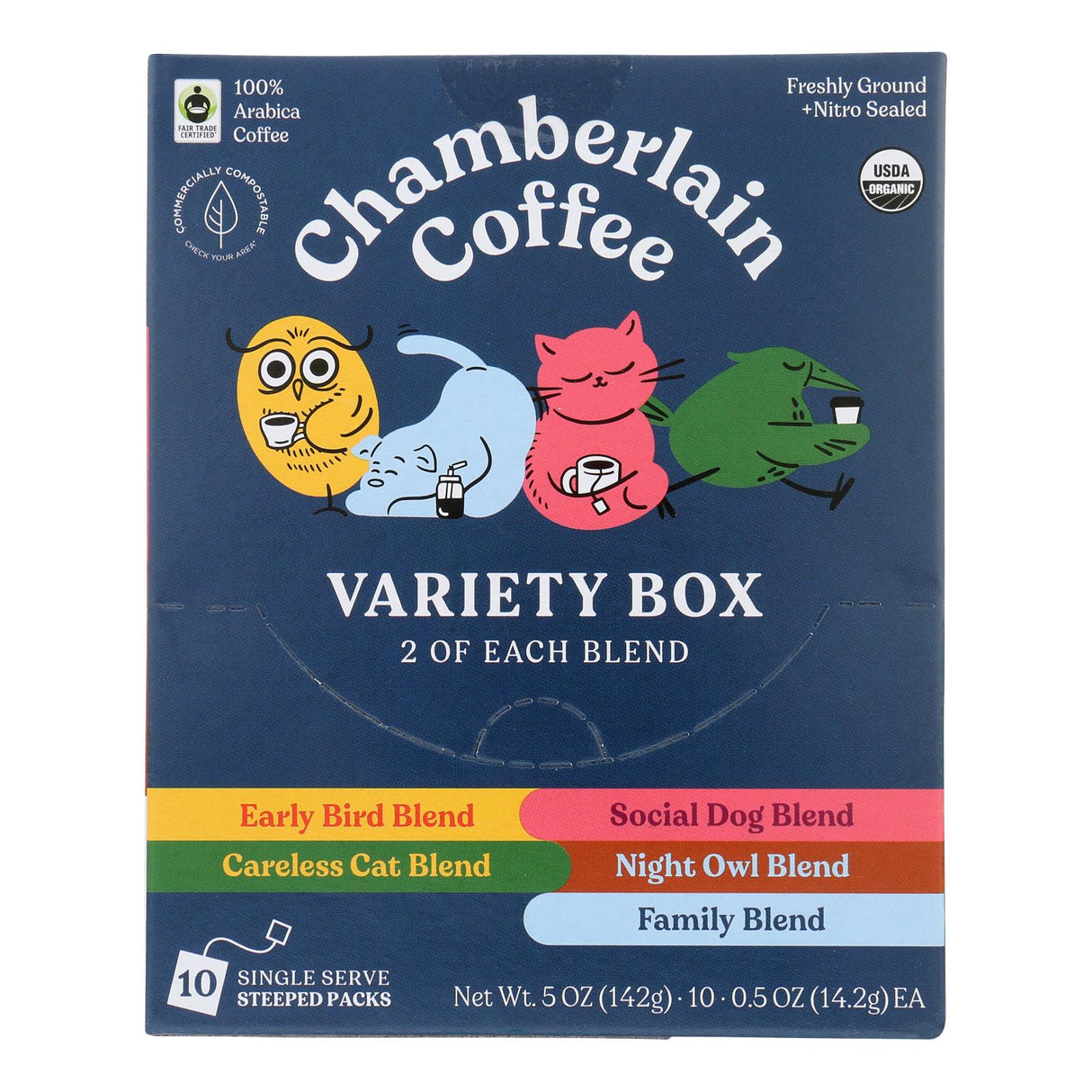 Chamberlain Organic Step Drip Coffee Sampler Box - 10 Pack (12-Count) - 5oz Each - Cozy Farm 