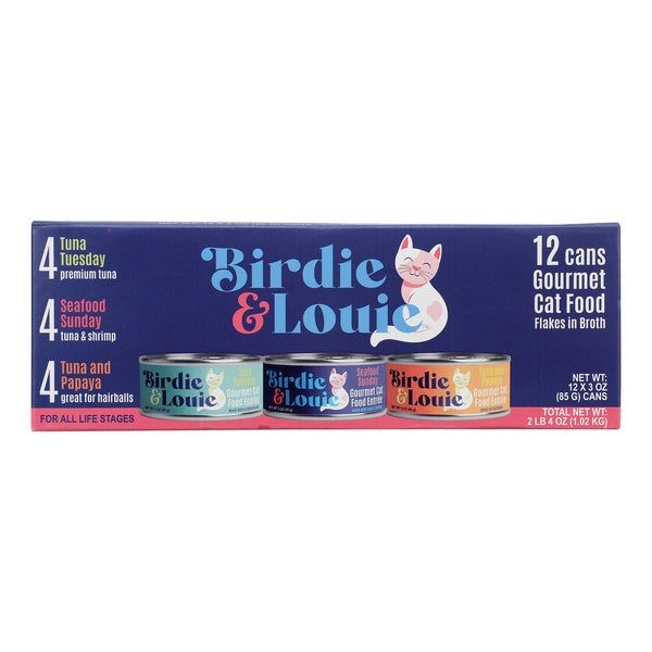 Birdie & Louie Wet Cat Food Variety Pack, 12 Cans (3 Flavors) - Cozy Farm 