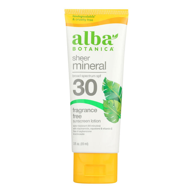 Alba Botanica Mineral Sunscreen Lotion, SPF 30, Face & Body, 3 Fl. Oz. - Cozy Farm 