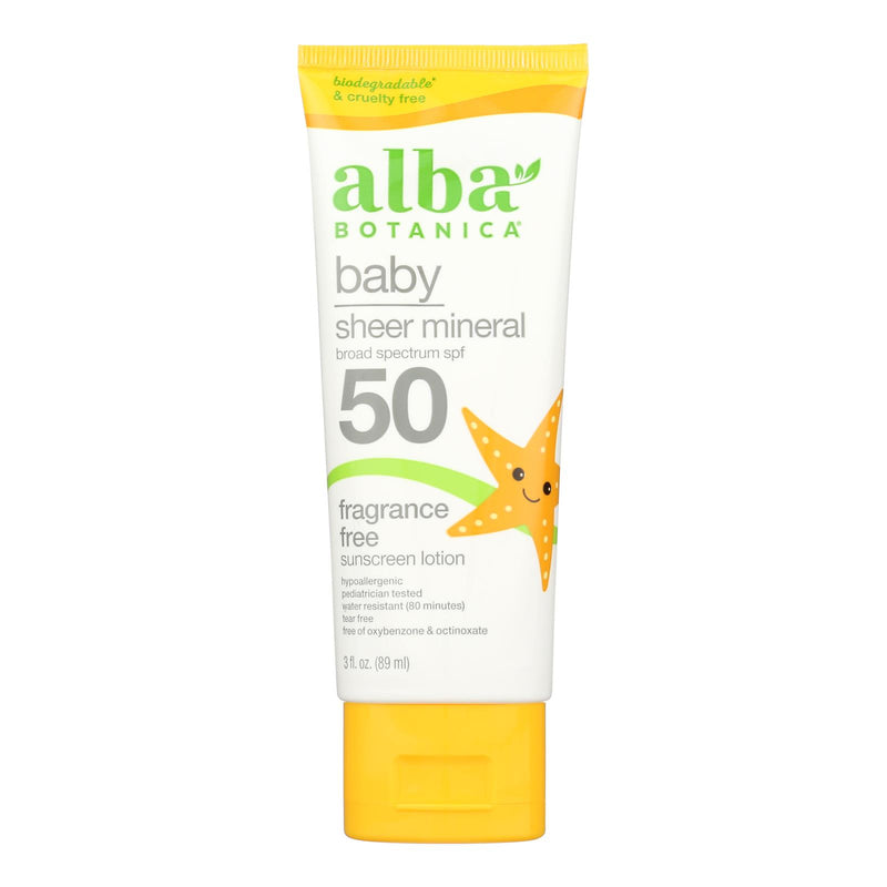 Alba Botanica Sunscreen Lotion Mineral Baby SPF50 - 1 Each - 3 Fluid Ounces - Cozy Farm 