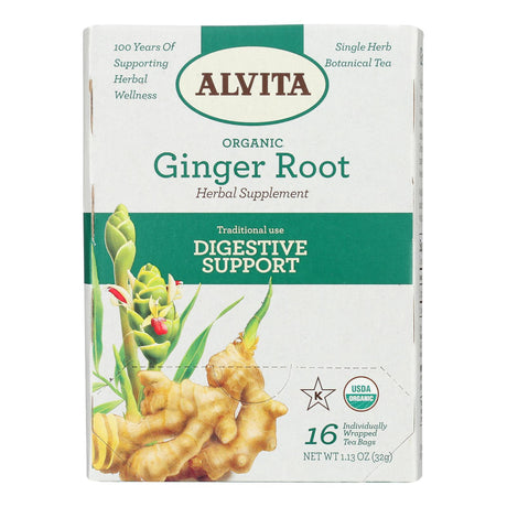 Alvita Herbal Ginger Root Tea, Caffeine-Free, Organic - 16 Tea Bags - Cozy Farm 