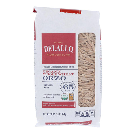 Delallo Organic Whole Wheat Number 65 Orzo Pasta, 16 oz.  (Case of 12) - Cozy Farm 