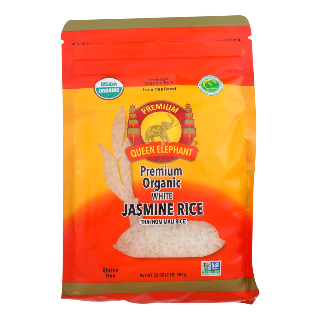 Queen Elephant Organic Jasmine White Rice, 2 Pounds - Case of 6 - Cozy Farm 