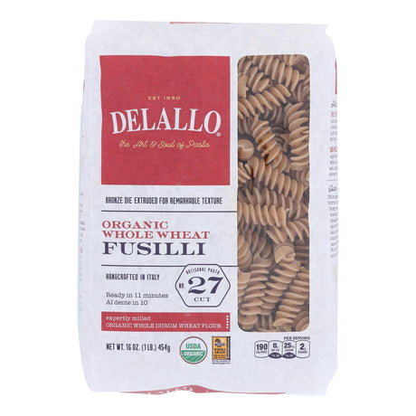 Delallo Organic Whole Wheat Fusilli Pasta Number 27 - 8 oz. (Pack of 8) - Cozy Farm 