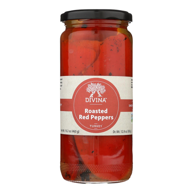 Divina Roasted Red Peppers - Premium Select - Case of 6 - 16.2 oz - Cozy Farm 