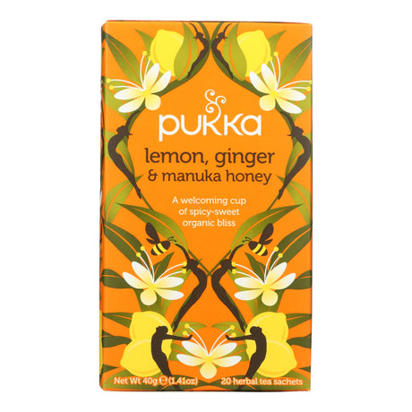 Pukka Organic Lemon Ginger Manuka Honey Green Tea, 4 Cases of 20 Tea Bags - Cozy Farm 
