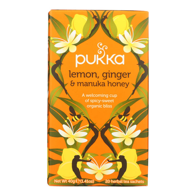 Pukka Organic Lemon Ginger Manuka Honey Green Tea, 4 Cases of 20 Tea Bags - Cozy Farm 