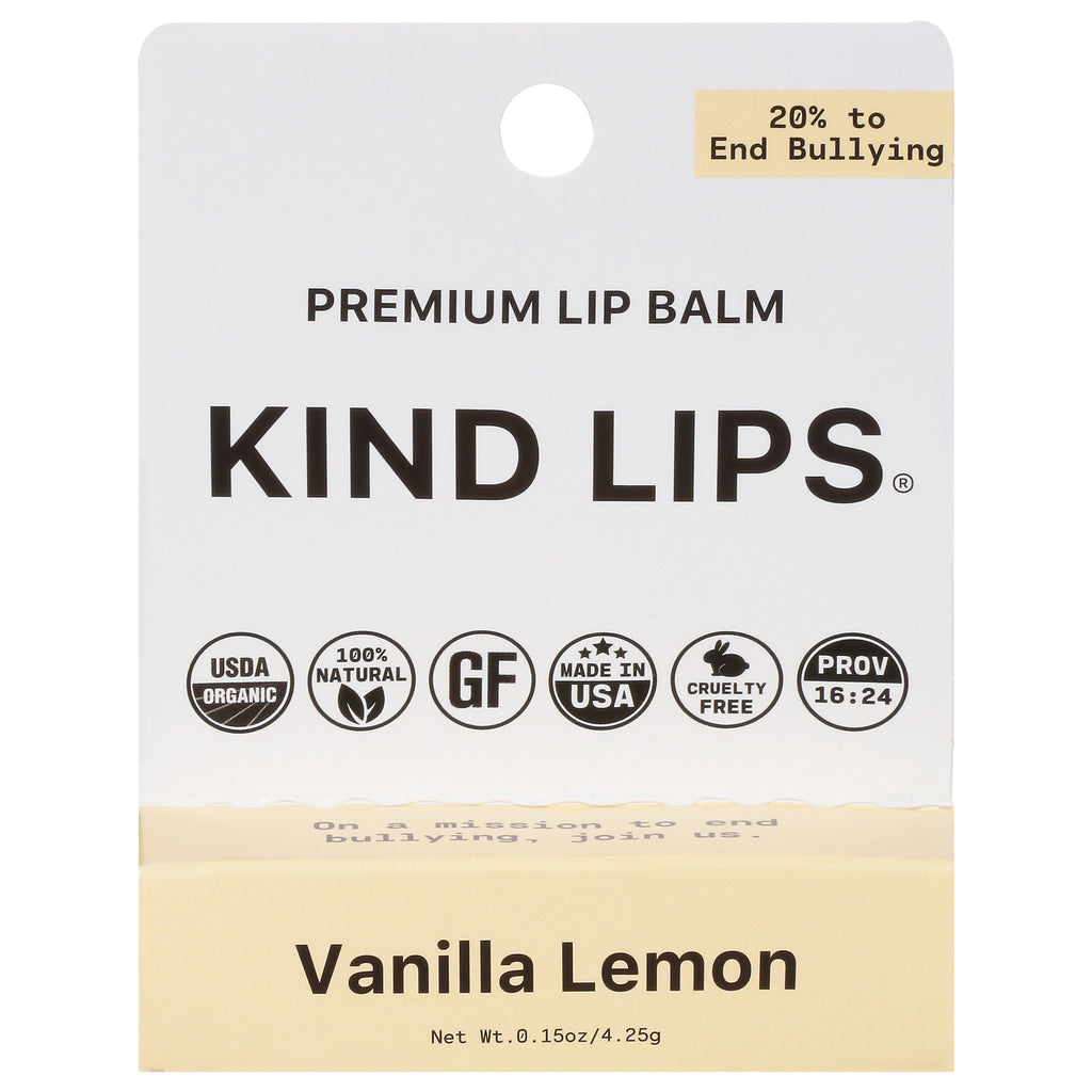 Kind Lips Lip Balm Organic Vanilla Lemon - 12 Count (0.15 Ounce Each) - Case of 12 - Cozy Farm 