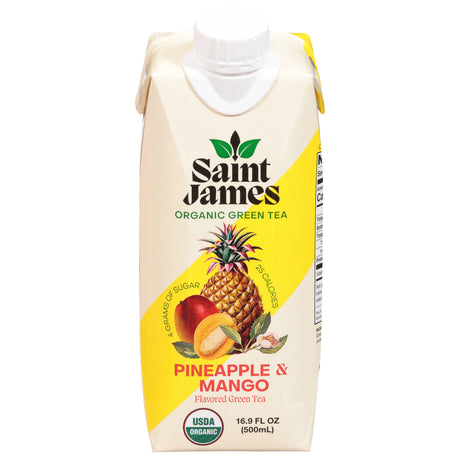 Saint James Green Tea Organic Pineapple Mango - 16.9 Fl Oz (Case of 12) - Cozy Farm 