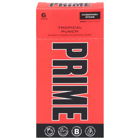 Prime Hydrate Tropical Punch Electrolyte Powder Stick, 6 Pack, 9.75 Grams - Cozy Farm 