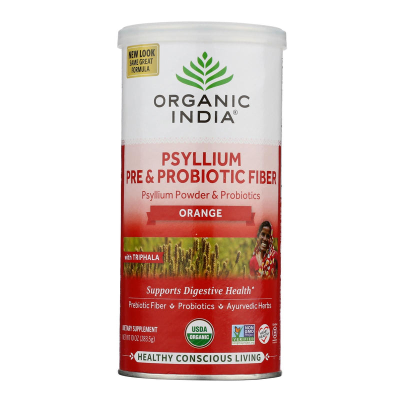 Organic India Psyllium Organic Prebiotic/Probiotic Orange - 10 oz, Case of 12 - Cozy Farm 