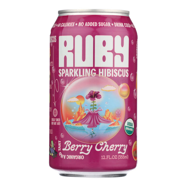 Sparkling Organic Hibiscus Berry Cherry by Ruby Hibiscus - Case of 12 - 12 Fl Oz - Cozy Farm 