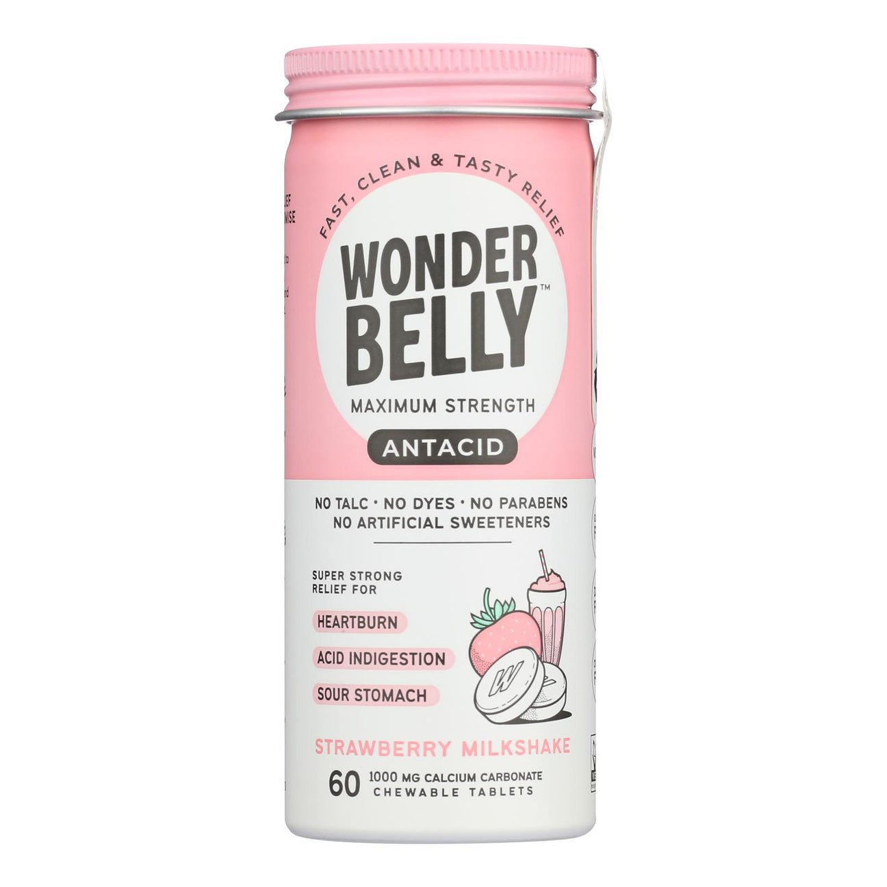 Wonder Belly Antacids Heartburn Relief - Strawberry Milkshake, Case of 4 - 60 Count - Cozy Farm 