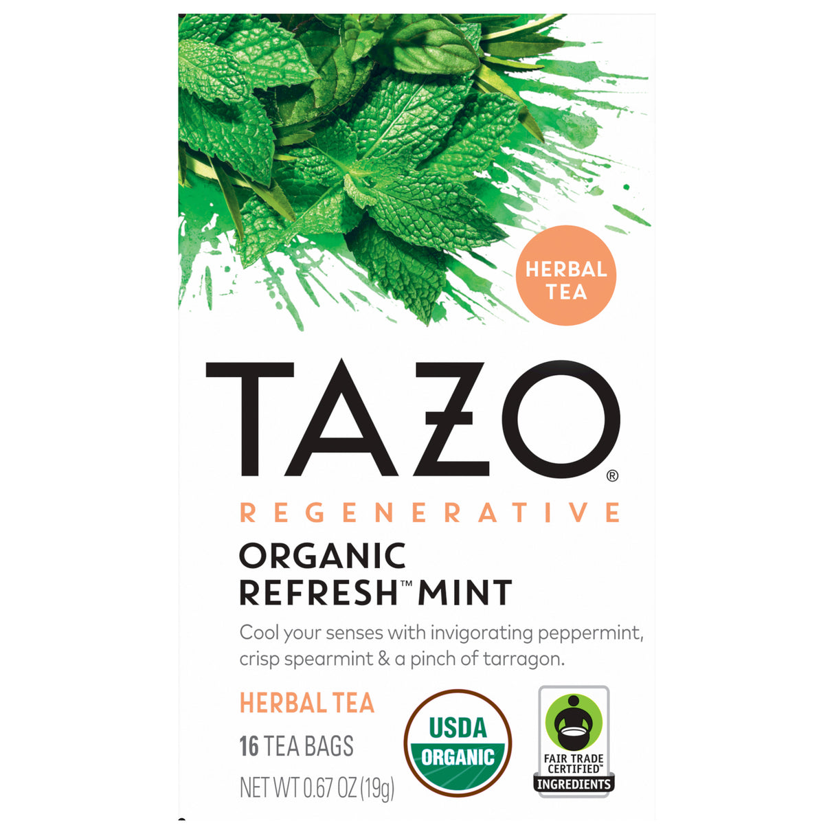 Tazo Organic Refresh Mint Herbal Tea - 16 Tea Bags (6 Pack) - Cozy Farm 