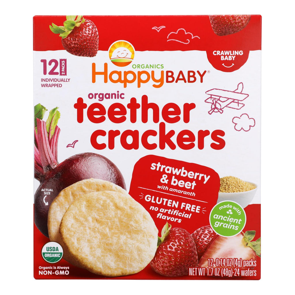 Happy Baby Organic Teethers - Strawberry Beet, Stage 2 - 1.69 Oz | Case of 6 - Cozy Farm 