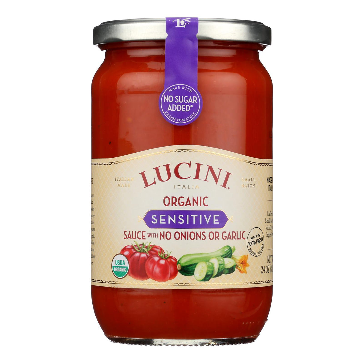 Lucini Italia Organic Sensitive Roasted Garlic Tomato Basil Pasta Sauce, Case of 6 - 12 Oz - Cozy Farm 