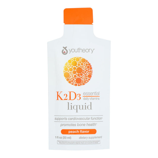 Youtheory Liquid Vitamin K2 & D3 with Peach Flavor - 1 Fluid Ounce - Pack of 12 - Cozy Farm 
